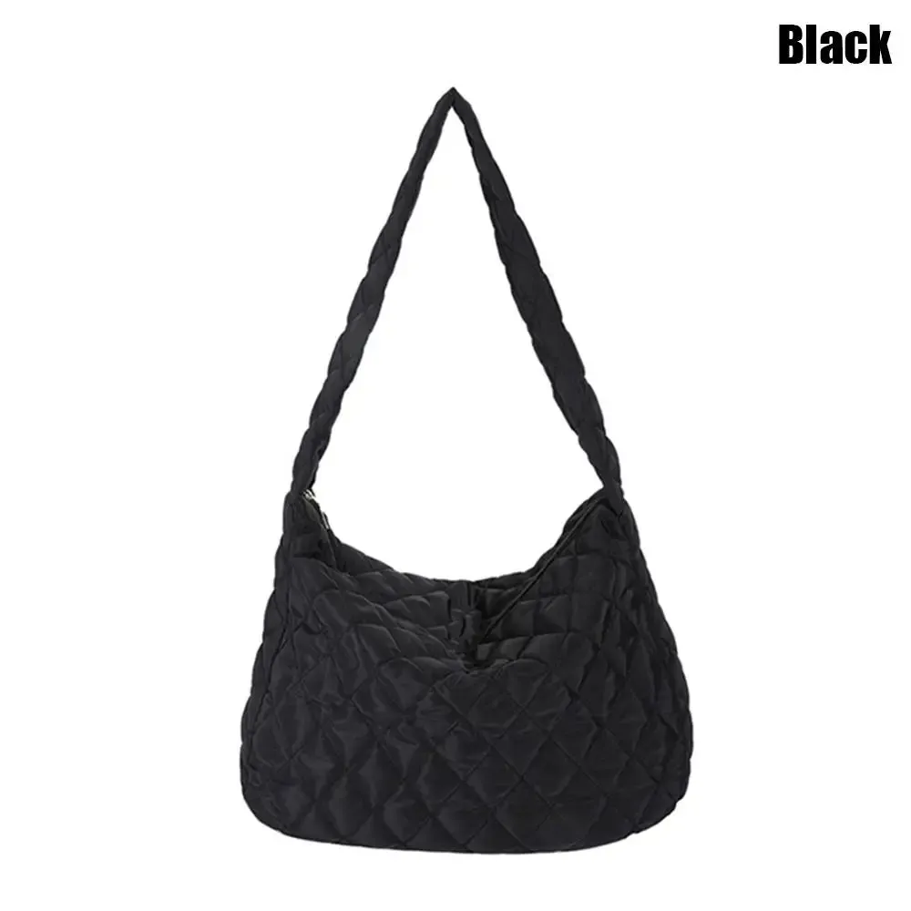 Amozae-Women Large Capacity Quilted Tote Bag Winter Warm Lightweight Down Cotton Padded Plaid Shoulder Bags Underarm Bags Puffy Handbag