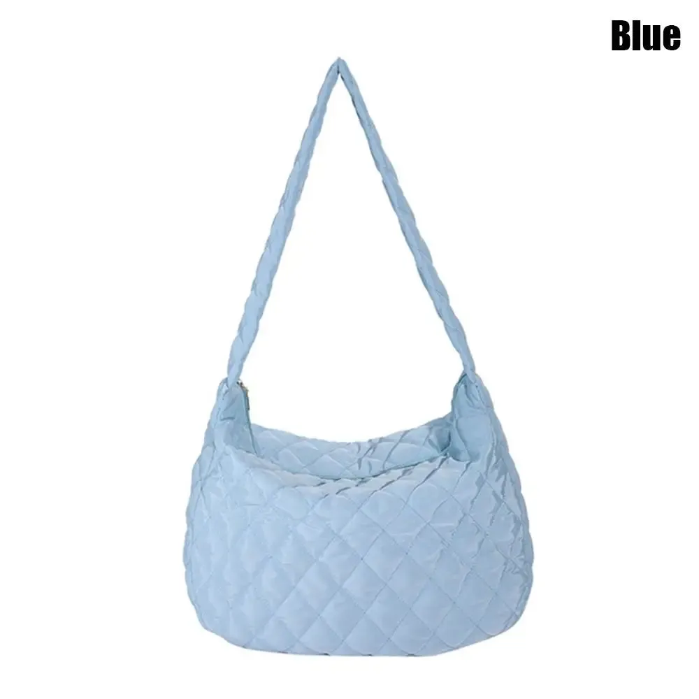 Amozae-Women Large Capacity Quilted Tote Bag Winter Warm Lightweight Down Cotton Padded Plaid Shoulder Bags Underarm Bags Puffy Handbag