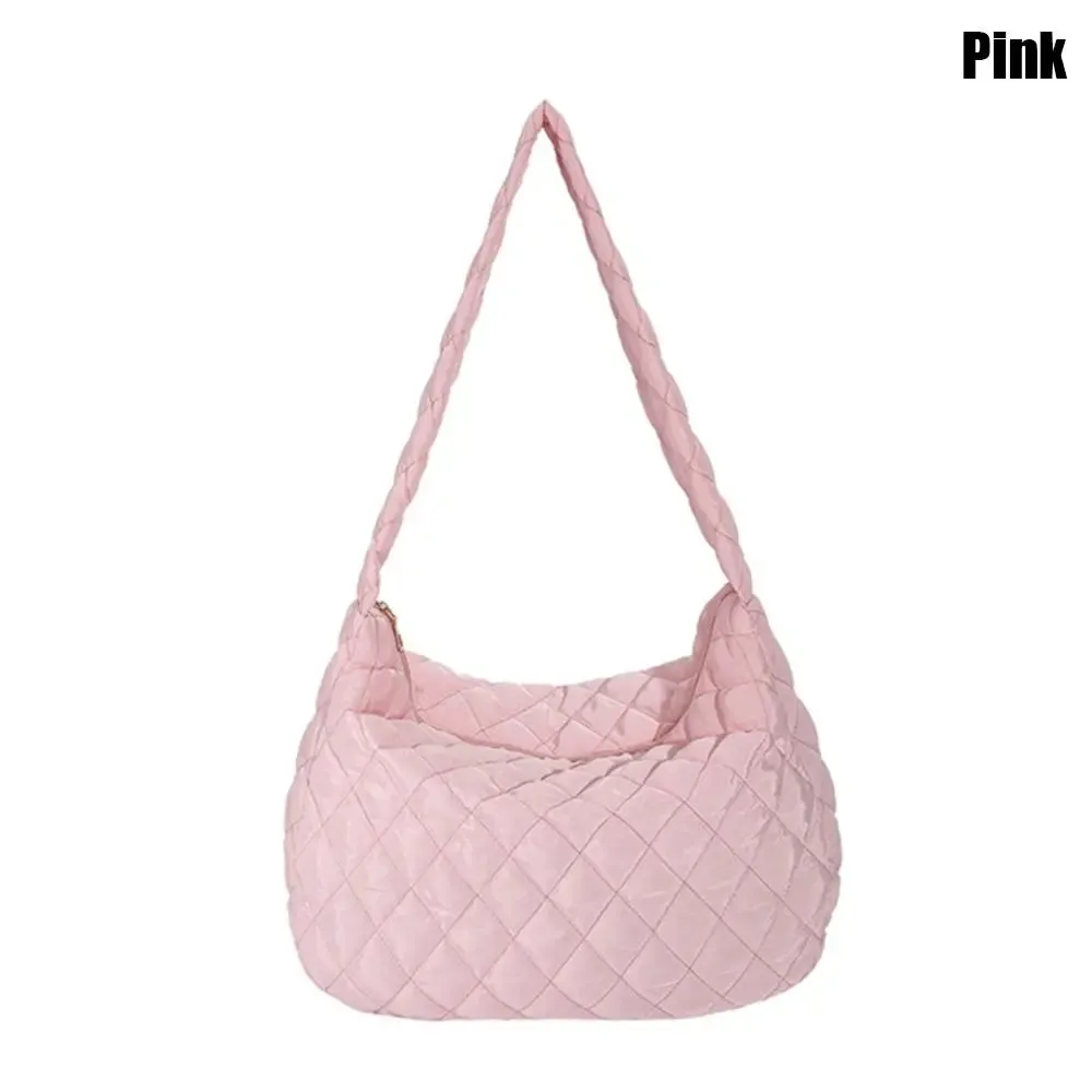 Amozae-Women Large Capacity Quilted Tote Bag Winter Warm Lightweight Down Cotton Padded Plaid Shoulder Bags Underarm Bags Puffy Handbag