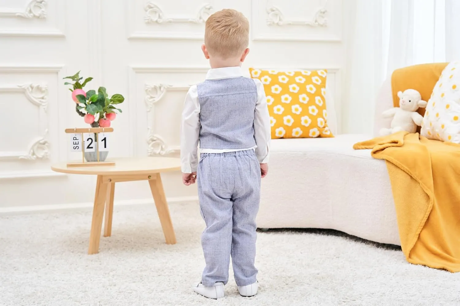 ARTMINE Toddler Boy Clothes Suit Gentleman Wedding Outfits, Formal Dress Shirt Bowtie Vest Pants