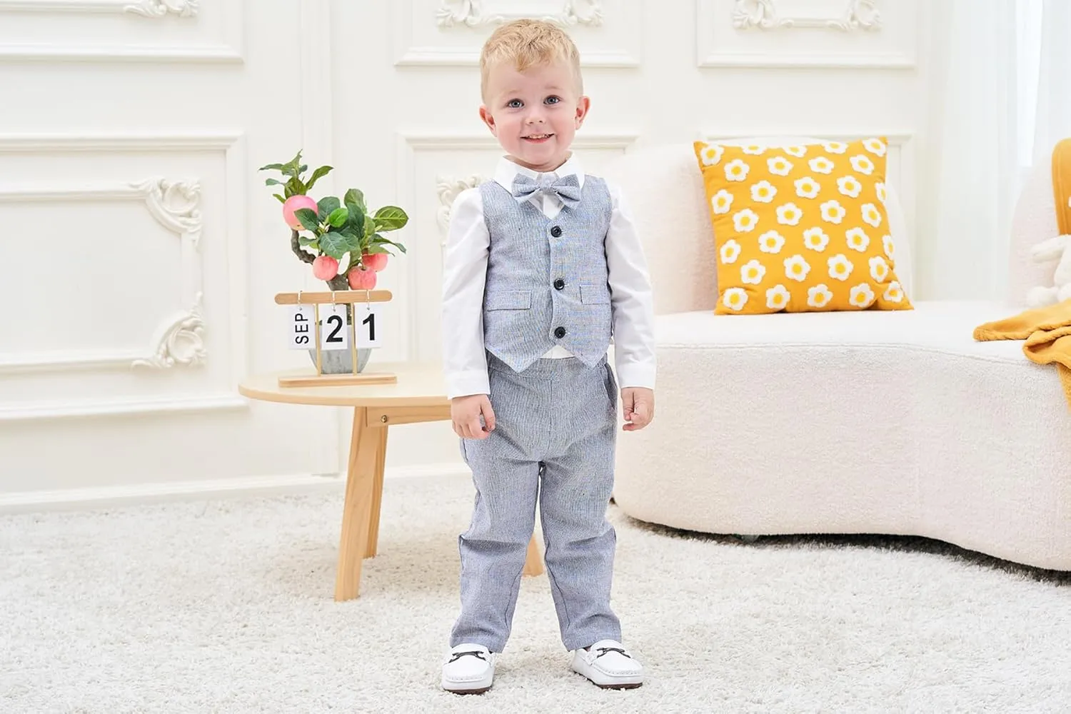 ARTMINE Toddler Boy Clothes Suit Gentleman Wedding Outfits, Formal Dress Shirt Bowtie Vest Pants
