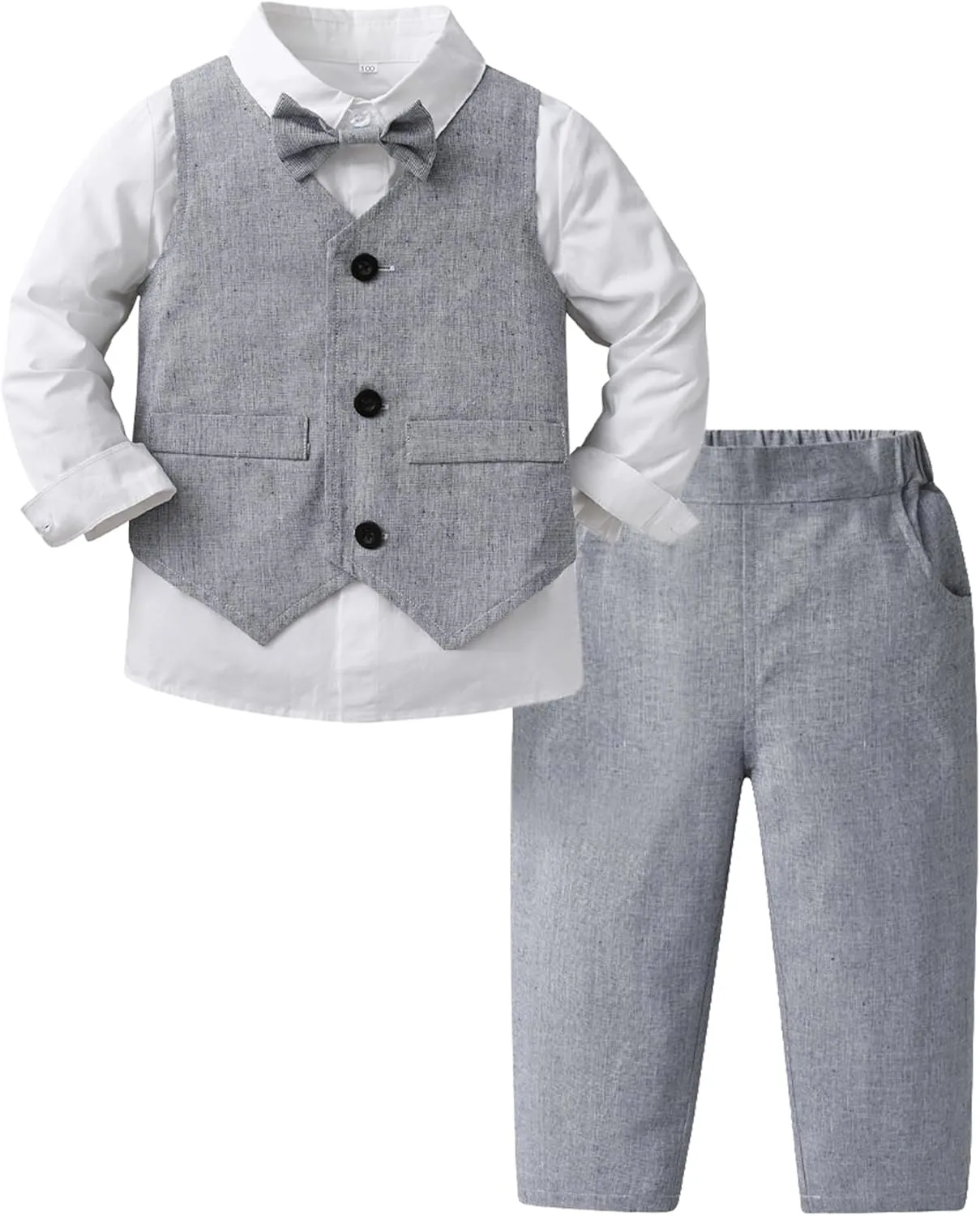 ARTMINE Toddler Boy Clothes Suit Gentleman Wedding Outfits, Formal Dress Shirt Bowtie Vest Pants