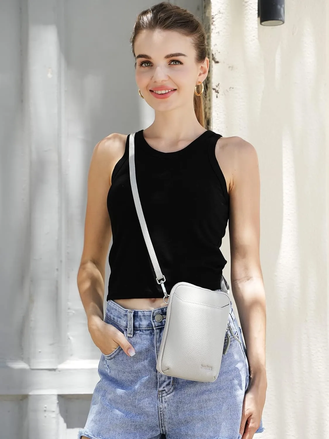befen Genuine Leather Crossbody Cell Phone Purse for Women, Small Zip Around RFID Blocking Crossbody Wallet Bags