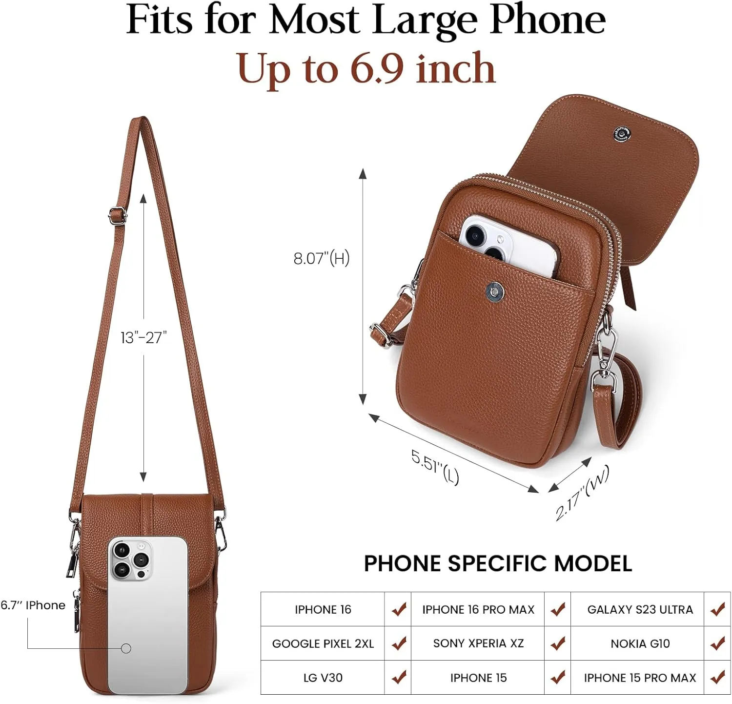 befen Genuine Leather Small Crossbody Bags for Women, Multi Pocket Cell Phone Crossbody Purse with RFID Blocking Card Slots