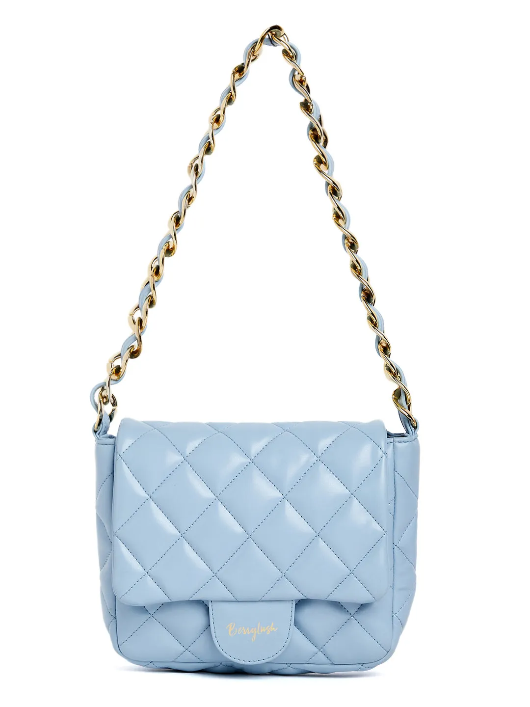 Berrylush Women Solid Sea Blue Synthetic Leather Quilted Shoulder Bag