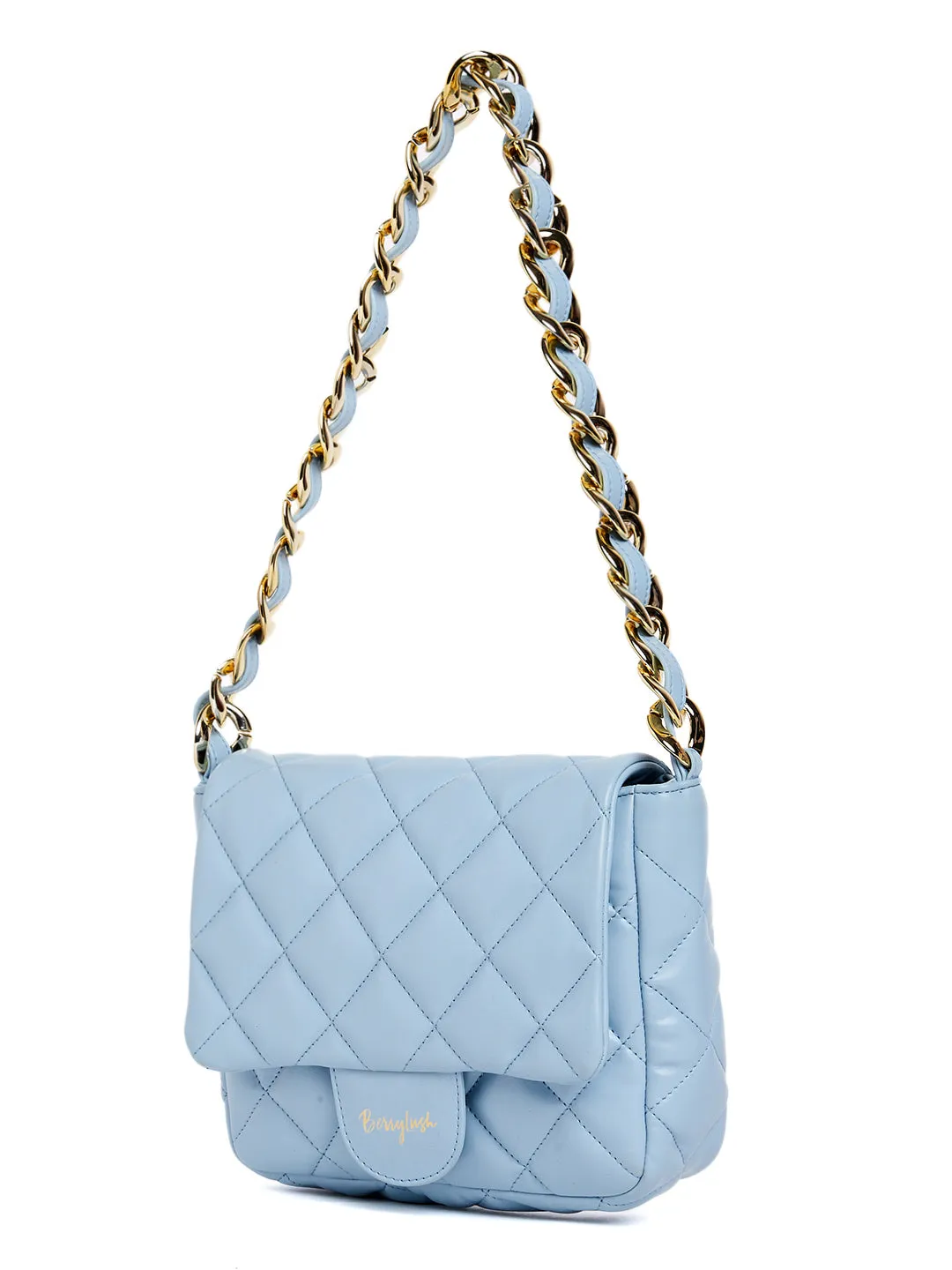Berrylush Women Solid Sea Blue Synthetic Leather Quilted Shoulder Bag