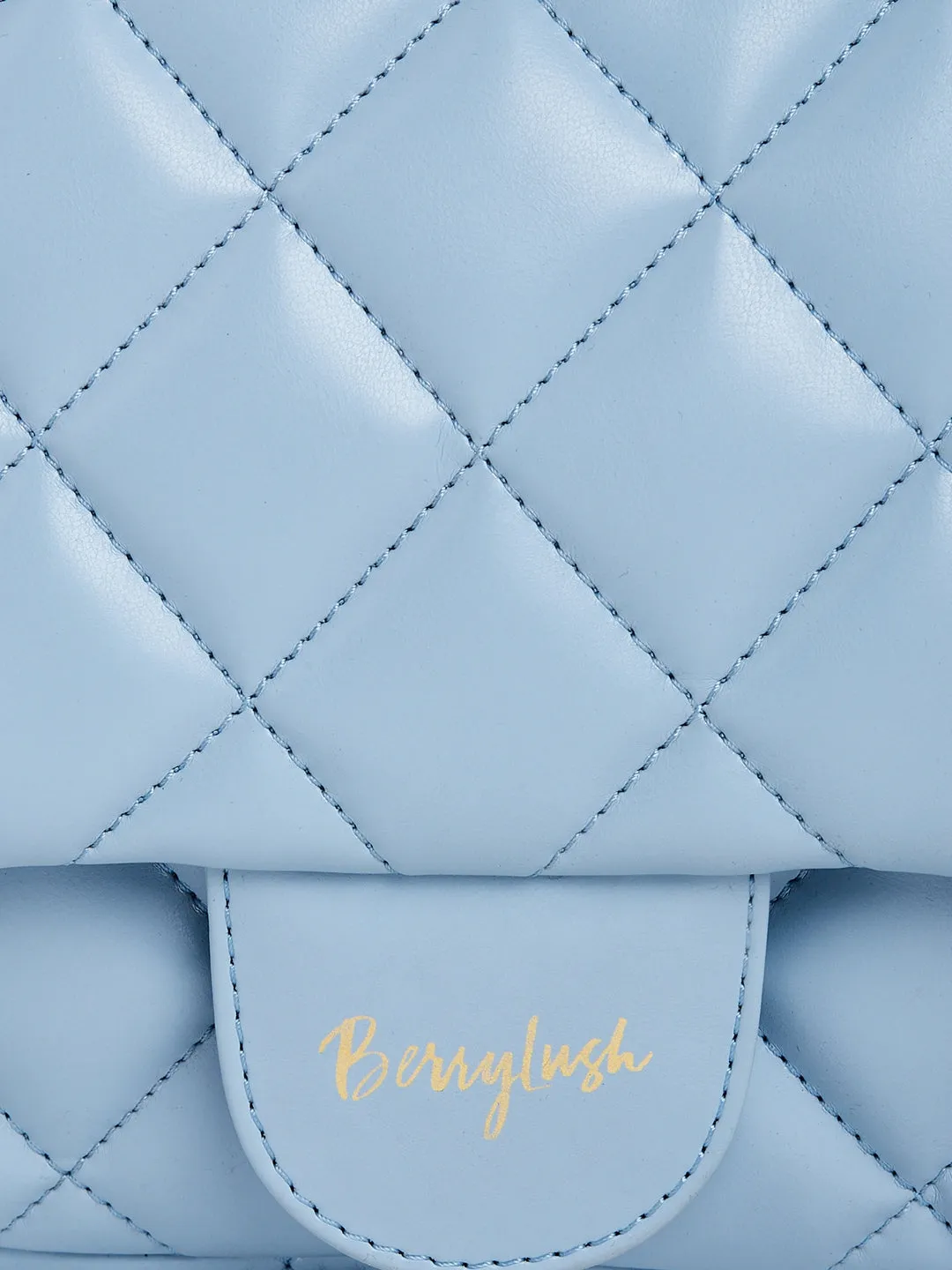 Berrylush Women Solid Sea Blue Synthetic Leather Quilted Shoulder Bag