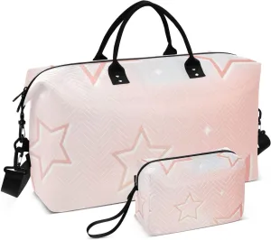 Blue-Peach Gradient Stars Travel Bag Weekend Bag Sports Duffel Bags with Toiletry Bag for Trip Waterproof