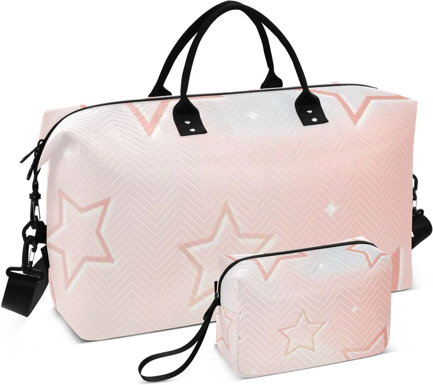 Blue-Peach Gradient Stars Travel Bag Weekend Bag Sports Duffel Bags with Toiletry Bag for Trip Waterproof