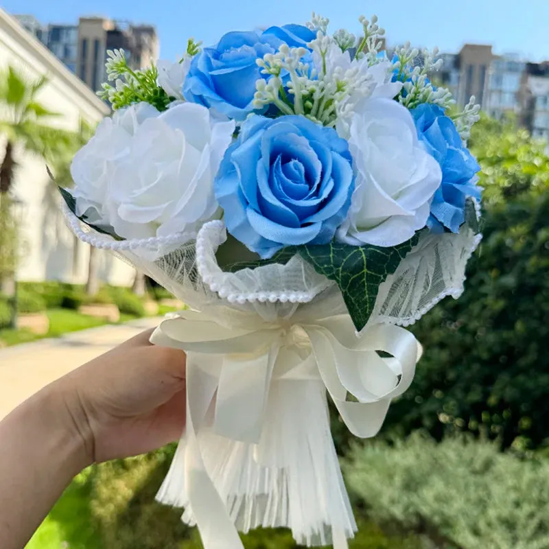 Bridal Bridesmaid Wedding Bouquets Rose Silk Ribbon Pearl Lace