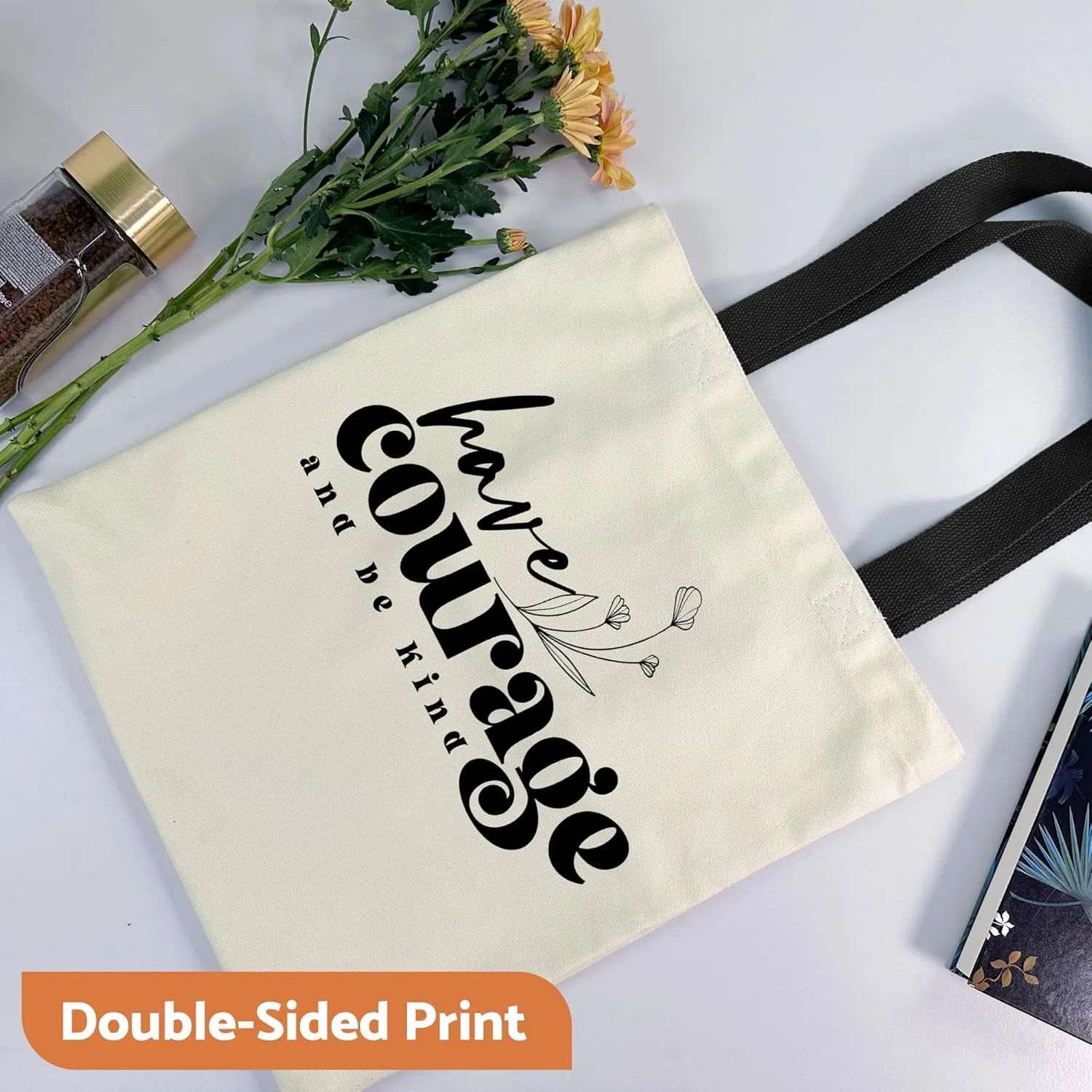 Canvas Tote Bag Aesthetic for Women, Cute Tote Bag with Zipper Pocket, Heavy Duty Reusable Shopping Bags for Grocery