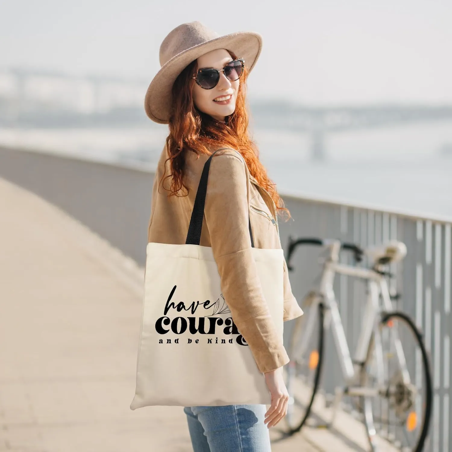 Canvas Tote Bag Aesthetic for Women, Cute Tote Bag with Zipper Pocket, Heavy Duty Reusable Shopping Bags for Grocery