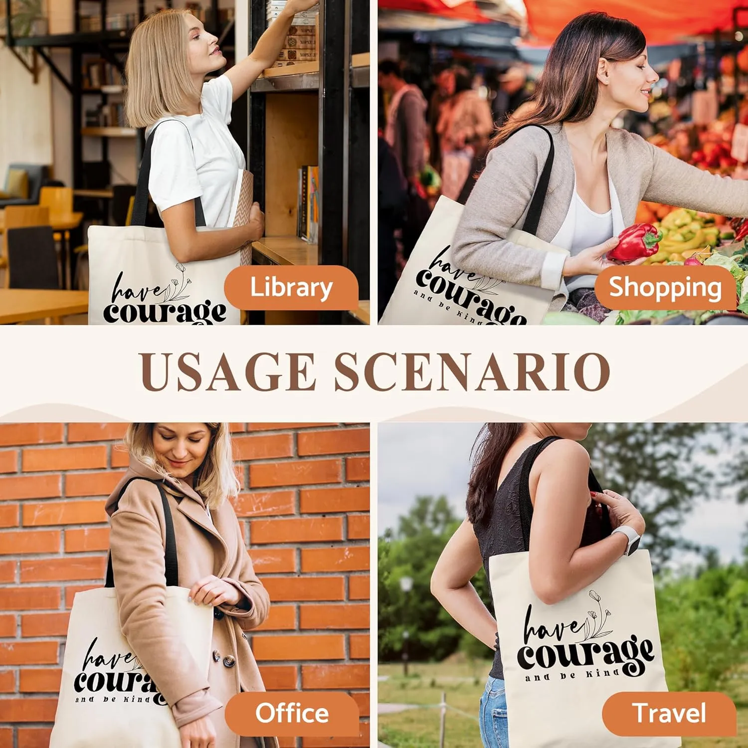 Canvas Tote Bag Aesthetic for Women, Cute Tote Bag with Zipper Pocket, Heavy Duty Reusable Shopping Bags for Grocery