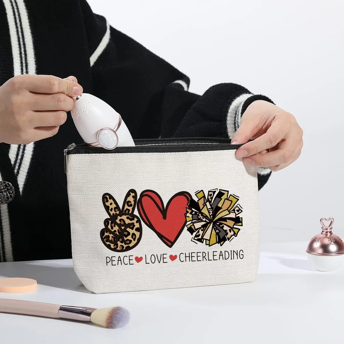 Cheer Stuff Cheerleader Cheer Bag Funny Cheerleader Gifts Cheerleading Gift Christmas Birthday Gifts for Women Her Female Cheer Team Merchandise - Peace Love Cheerleading