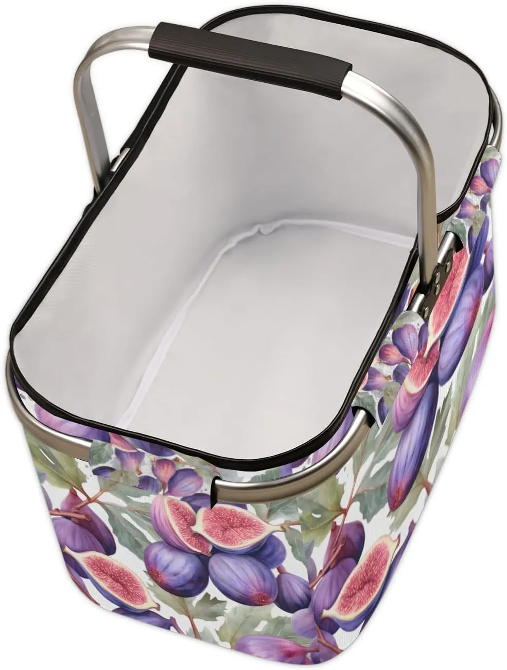 Collapsible Picnic Basket with Handle, Purple Fig Illustration 30L Reusable Shopping Basket, Polyester Portable Market Basket for Shopping, Beach, Storage