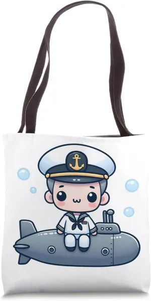 Cute Submariner on a Submarine with Bubbles Tote Bag