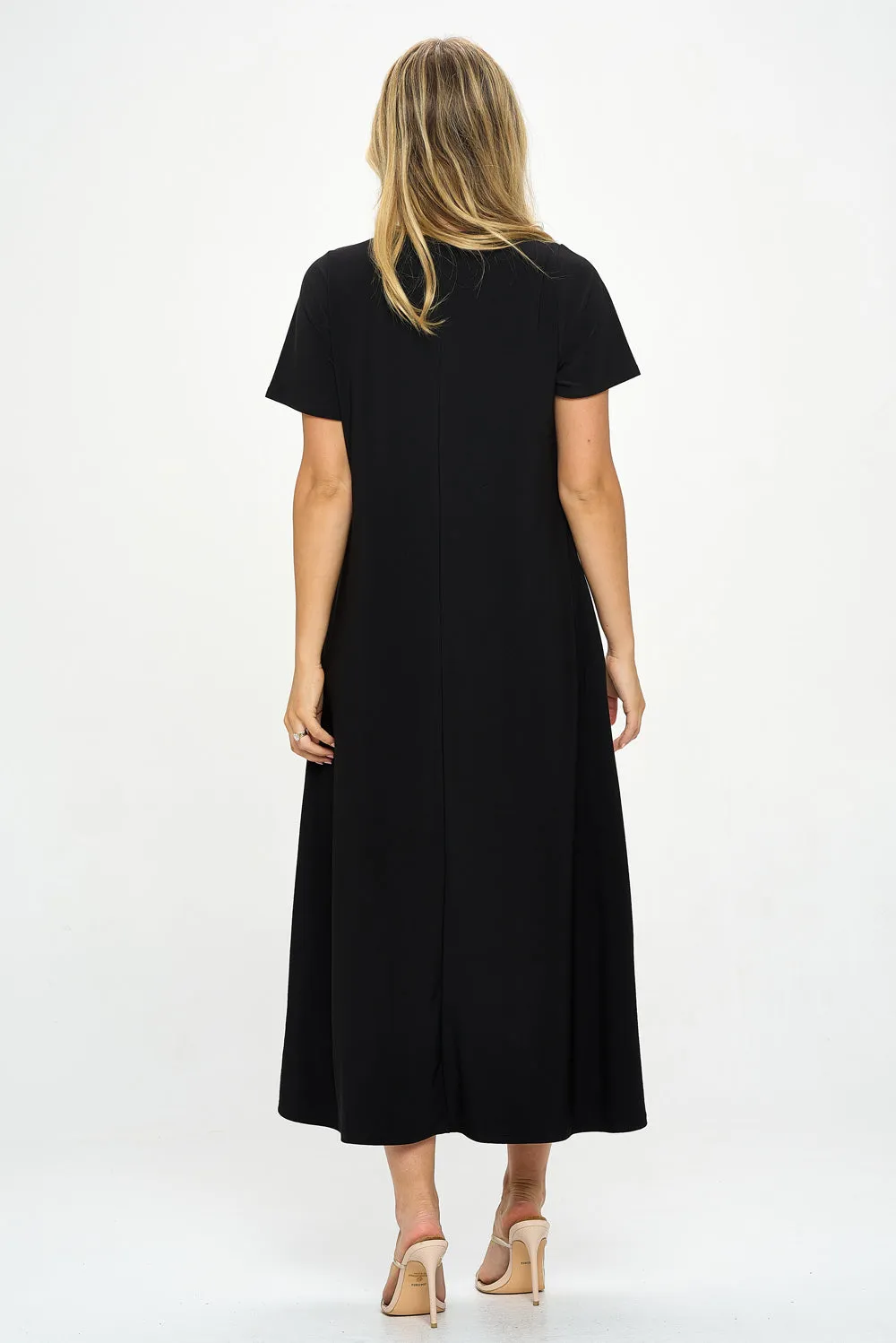 HIT V-Neck Long Dress W/Pocket-7085HT-SRS1-K