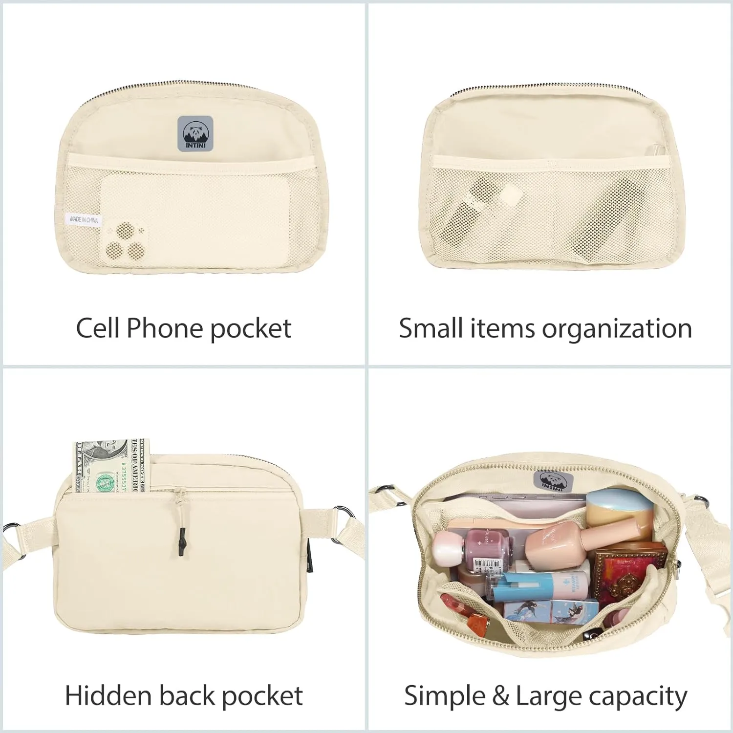 INTINI Everywhere Belt Bag  Large, Crossbody Fanny Pack Women 56 Inch Plus Size Waist Cross Body Fashion (White)