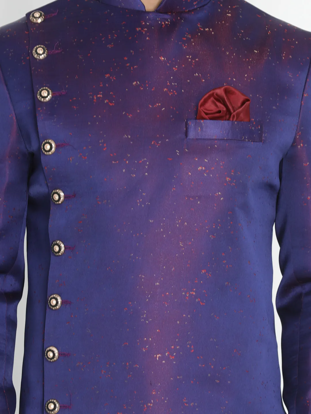 Jashvi Cotton Silk Blend Blue Baap Beta Sherwani