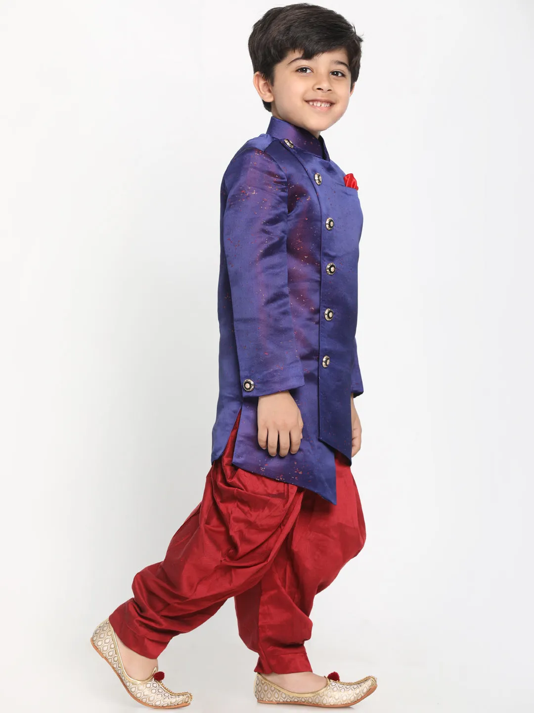Jashvi Cotton Silk Blend Blue Baap Beta Sherwani
