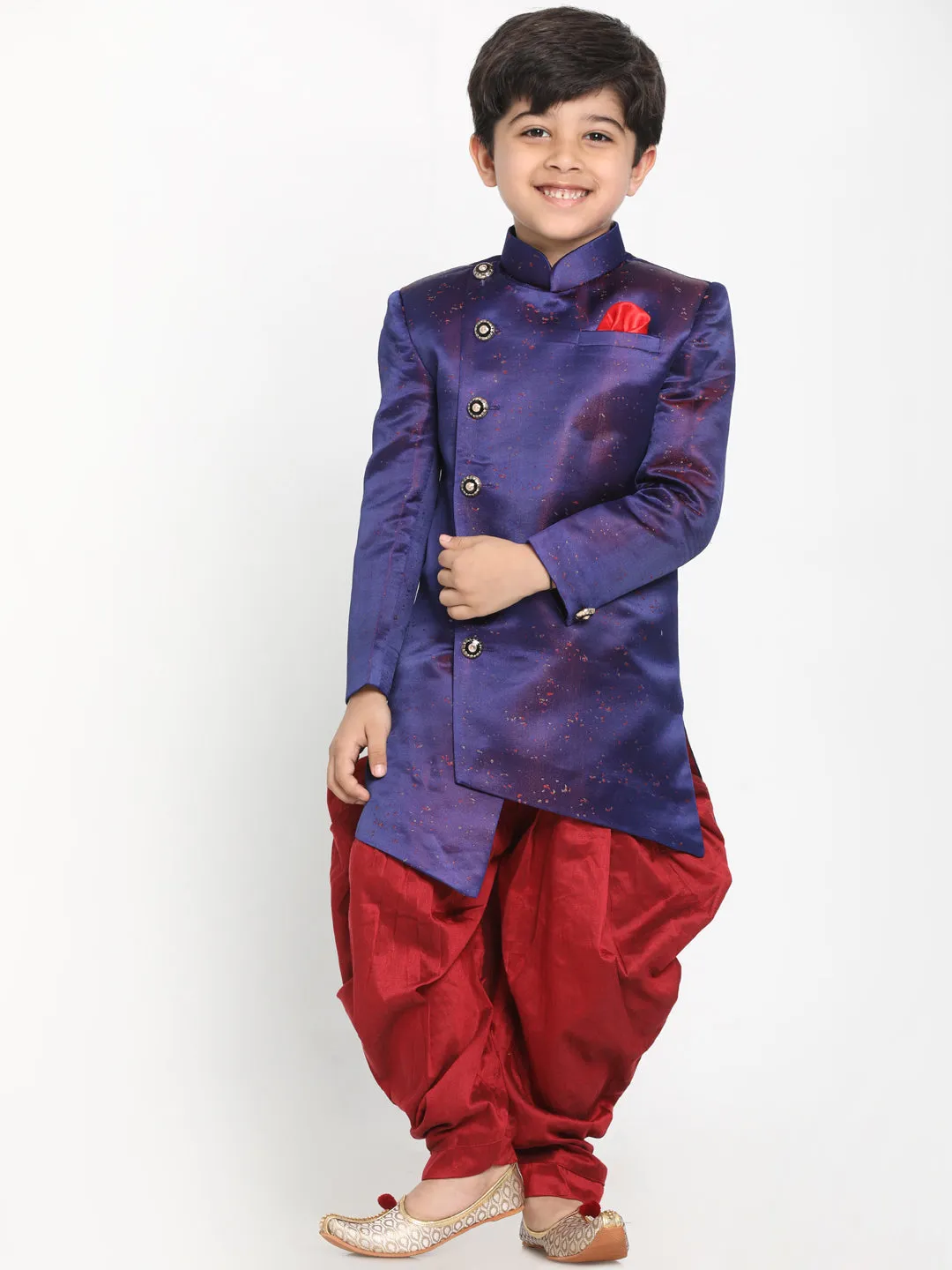 Jashvi Cotton Silk Blend Blue Baap Beta Sherwani