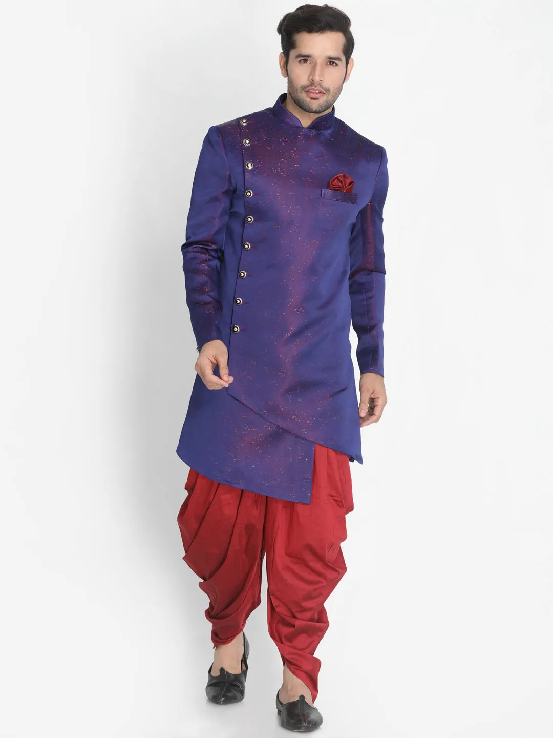 Jashvi Cotton Silk Blend Blue Baap Beta Sherwani
