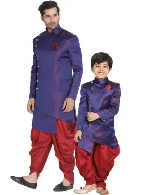 Jashvi Cotton Silk Blend Blue Baap Beta Sherwani