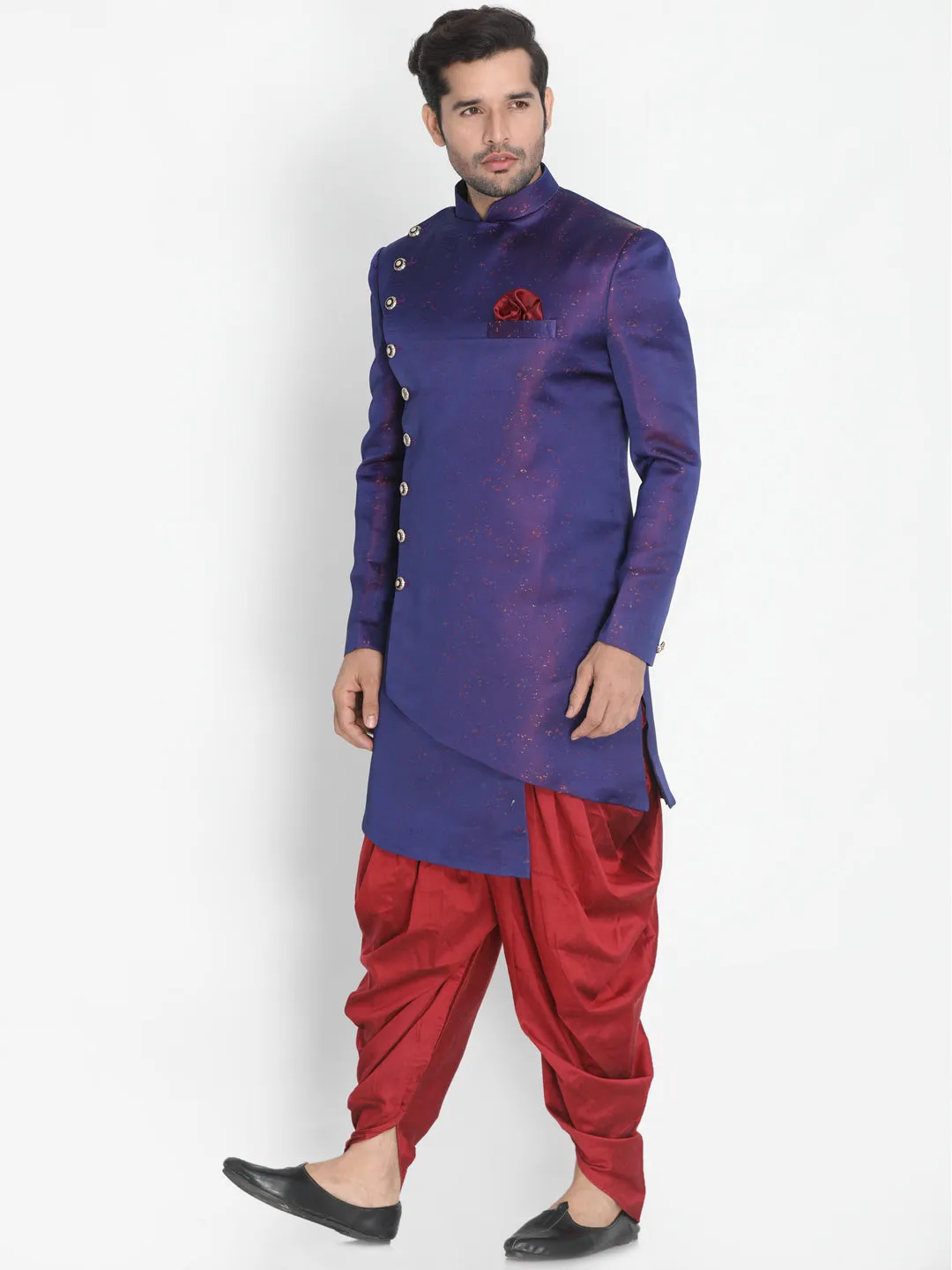 Jashvi Cotton Silk Blend Blue Baap Beta Sherwani