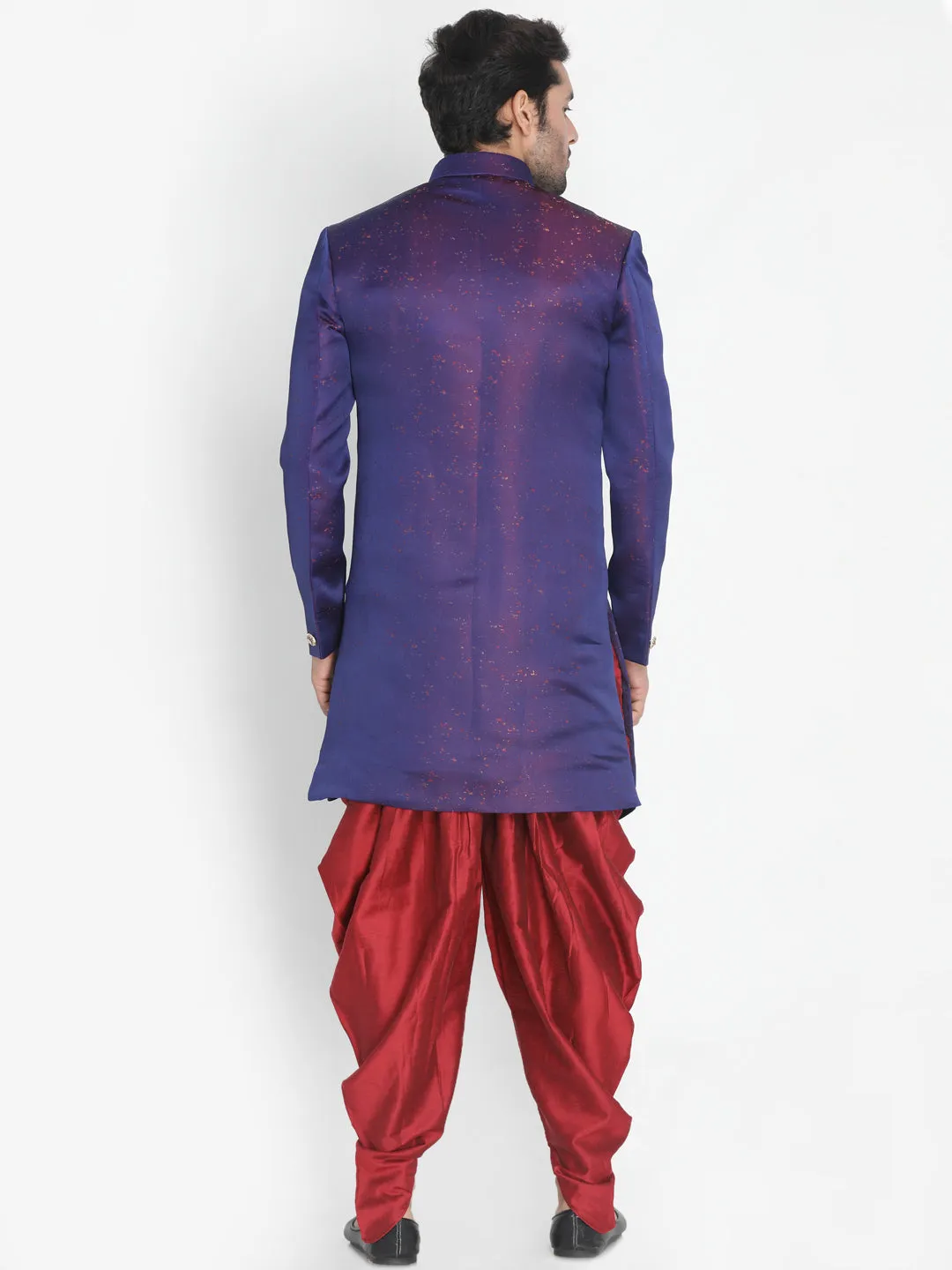 Jashvi Cotton Silk Blend Blue Baap Beta Sherwani