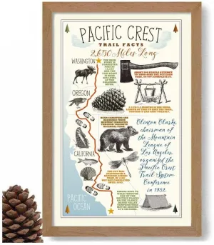 Kumimixoa Pacific Crest Trail Map, Camping Decor Hiking, Rustic Decor, Northwest Art, Backpack Pine Cone, Nature Lovers, Cabin Sign Unframed #751