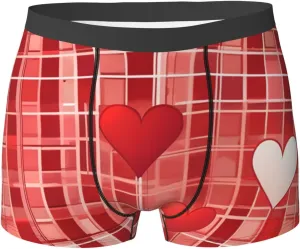 Lattice Grid Red Romance Men's Underwear, Boxer Briefs for Men Elastic fabric Breathable Elastic waistband, Essentials
