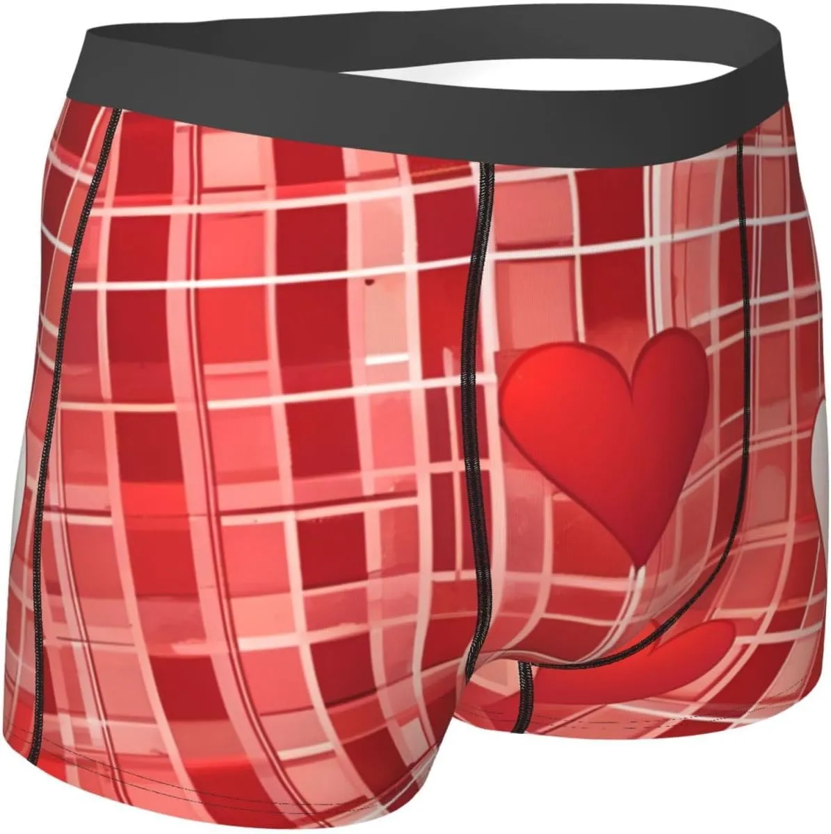 Lattice Grid Red Romance Men's Underwear, Boxer Briefs for Men Elastic fabric Breathable Elastic waistband, Essentials