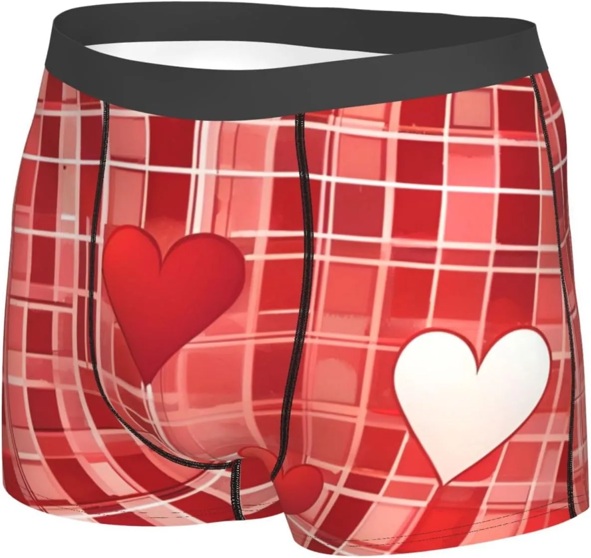 Lattice Grid Red Romance Men's Underwear, Boxer Briefs for Men Elastic fabric Breathable Elastic waistband, Essentials