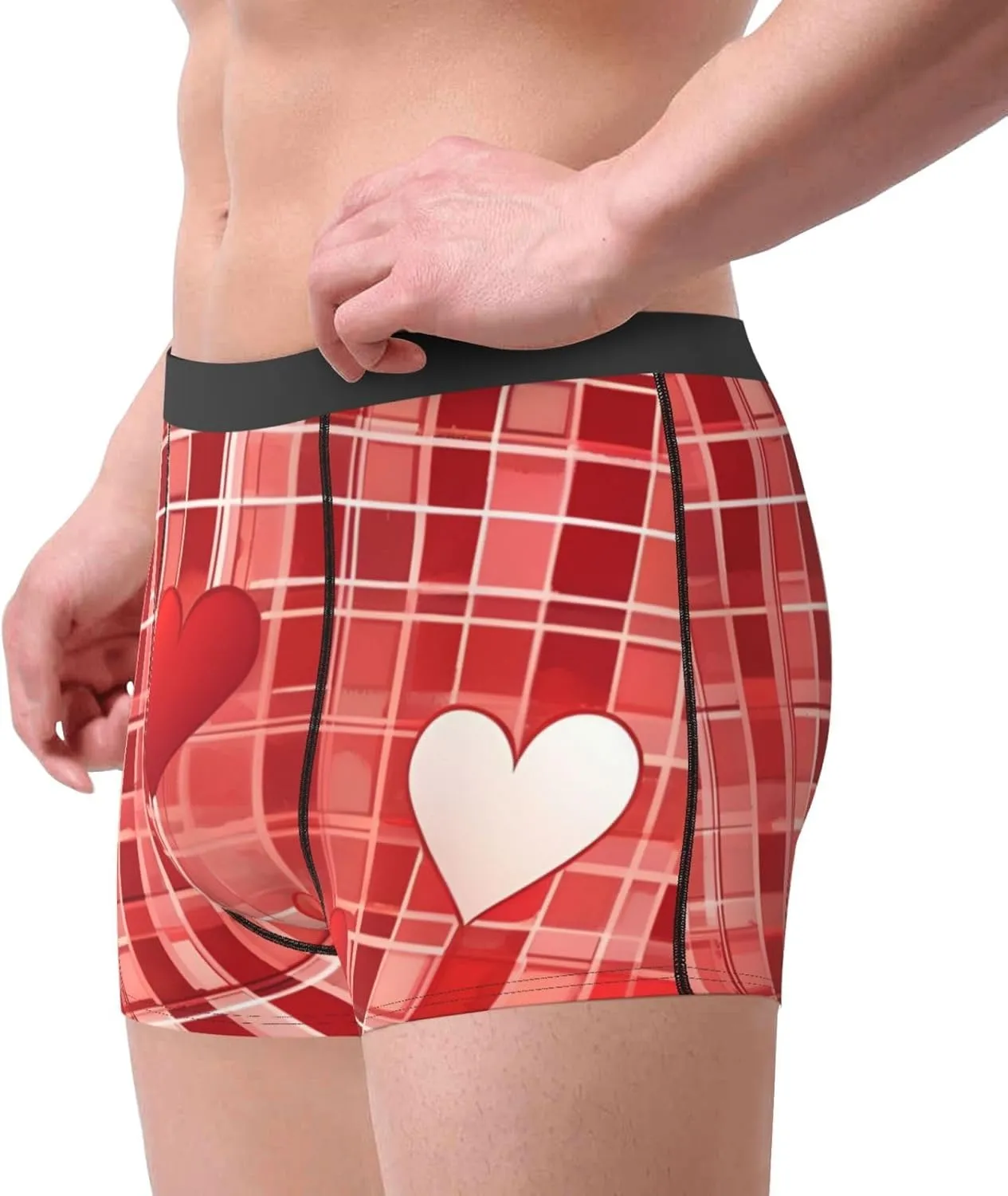 Lattice Grid Red Romance Men's Underwear, Boxer Briefs for Men Elastic fabric Breathable Elastic waistband, Essentials