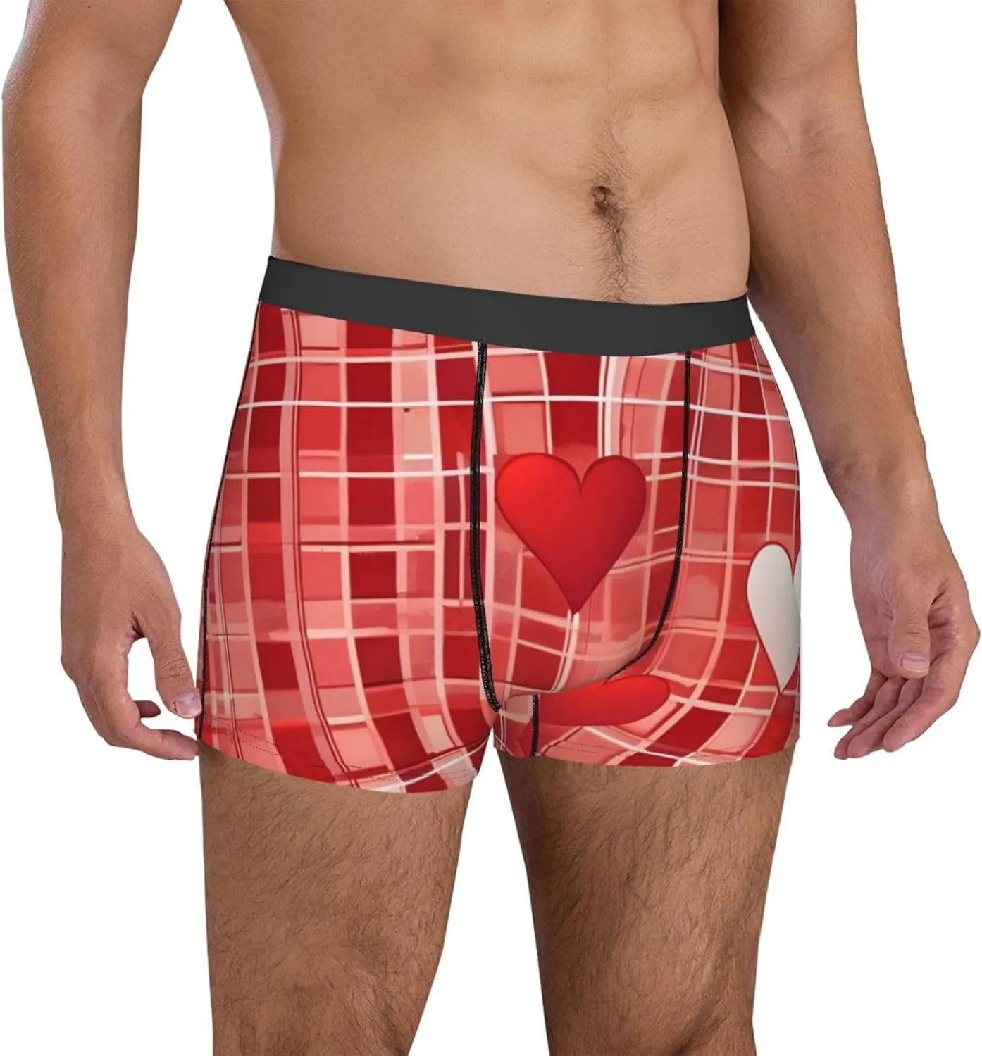 Lattice Grid Red Romance Men's Underwear, Boxer Briefs for Men Elastic fabric Breathable Elastic waistband, Essentials