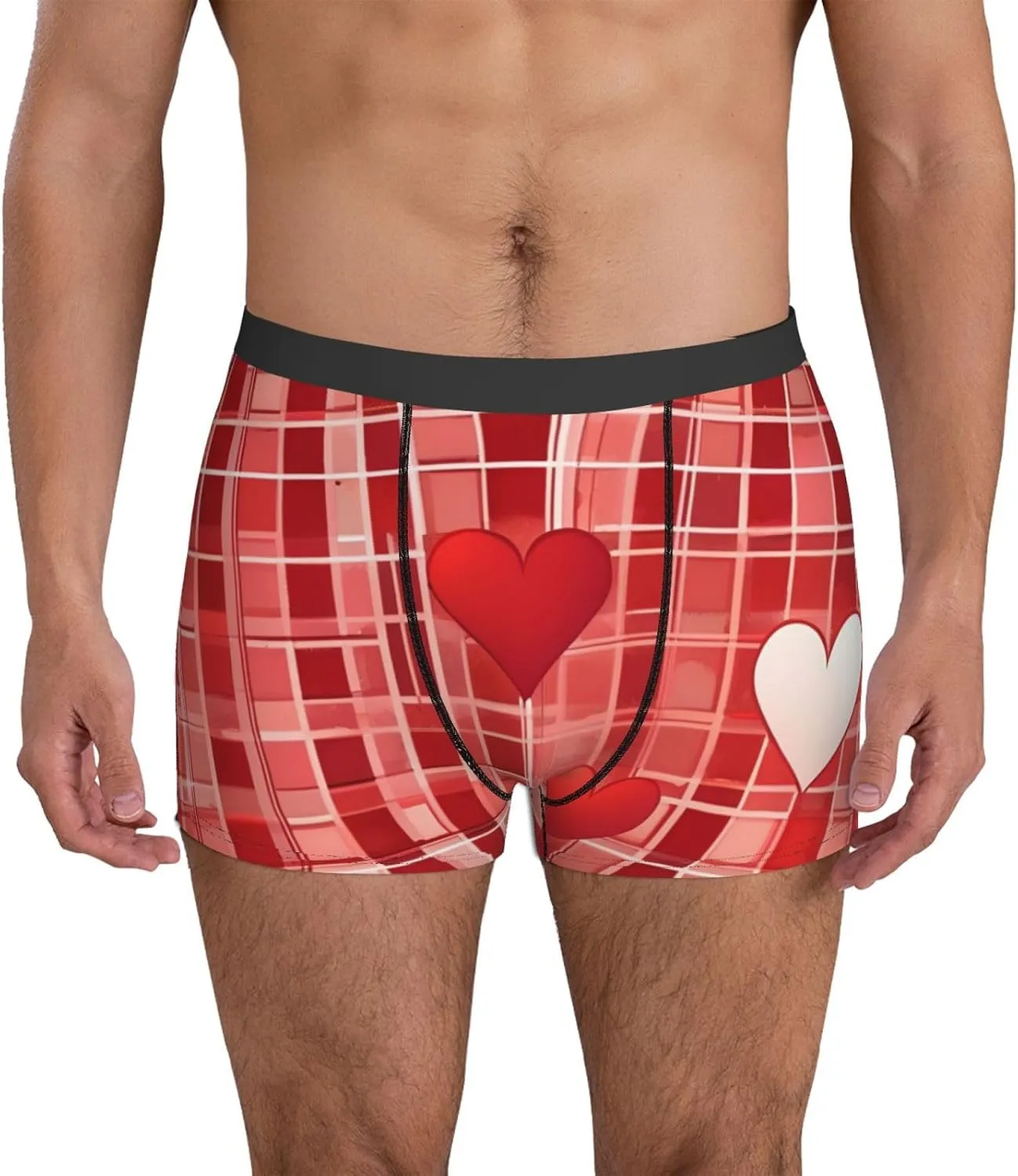 Lattice Grid Red Romance Men's Underwear, Boxer Briefs for Men Elastic fabric Breathable Elastic waistband, Essentials