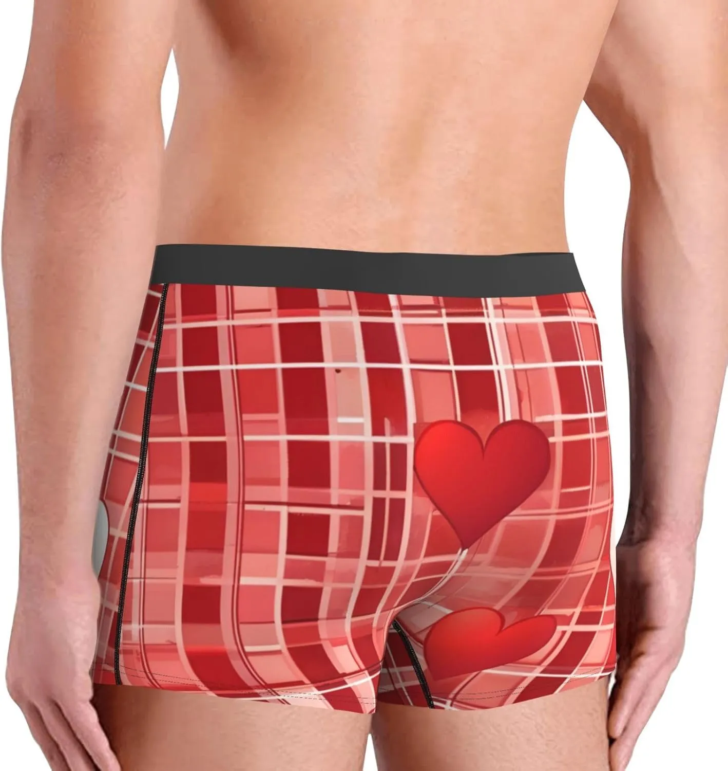 Lattice Grid Red Romance Men's Underwear, Boxer Briefs for Men Elastic fabric Breathable Elastic waistband, Essentials