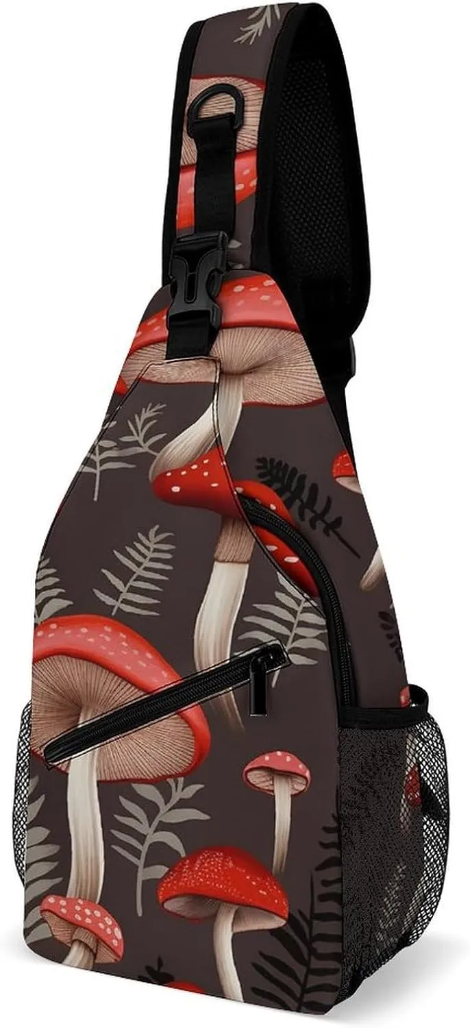 Lightweight Chest Bag Crossbody Bag Red Mushrooms Sling Backpack for Women Men Sports Travel