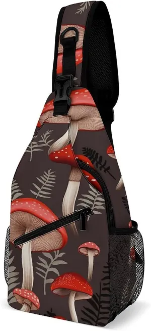 Lightweight Chest Bag Crossbody Bag Red Mushrooms Sling Backpack for Women Men Sports Travel