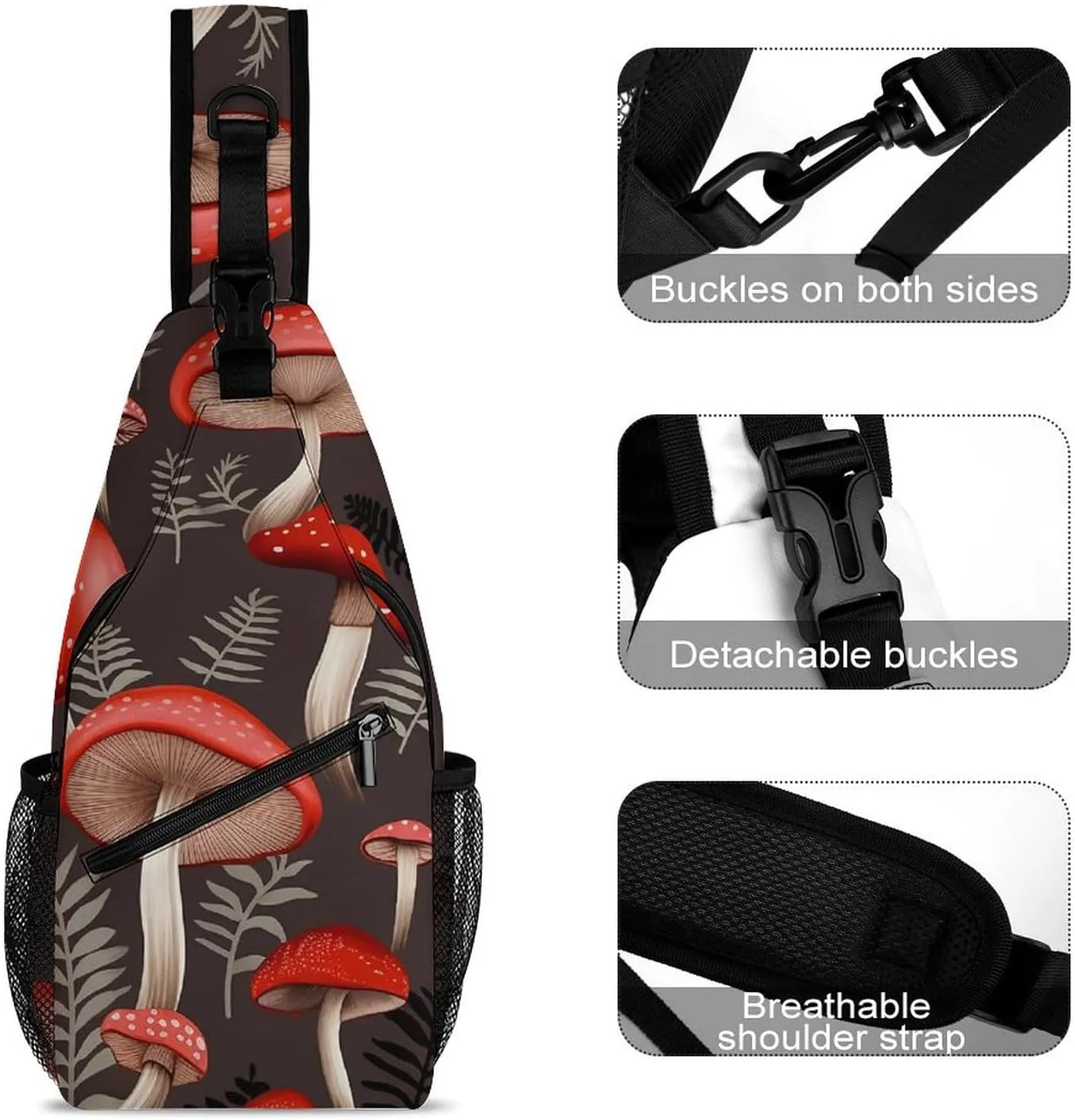 Lightweight Chest Bag Crossbody Bag Red Mushrooms Sling Backpack for Women Men Sports Travel