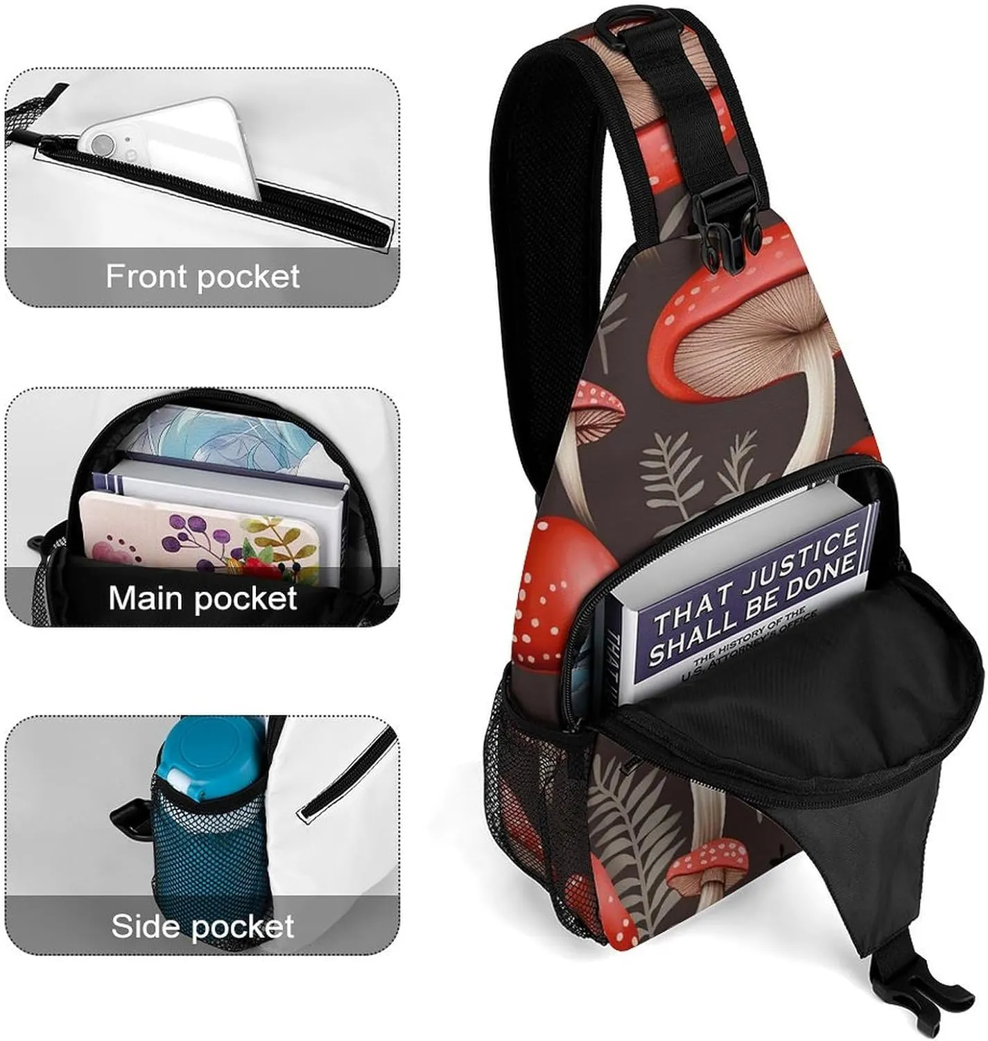 Lightweight Chest Bag Crossbody Bag Red Mushrooms Sling Backpack for Women Men Sports Travel