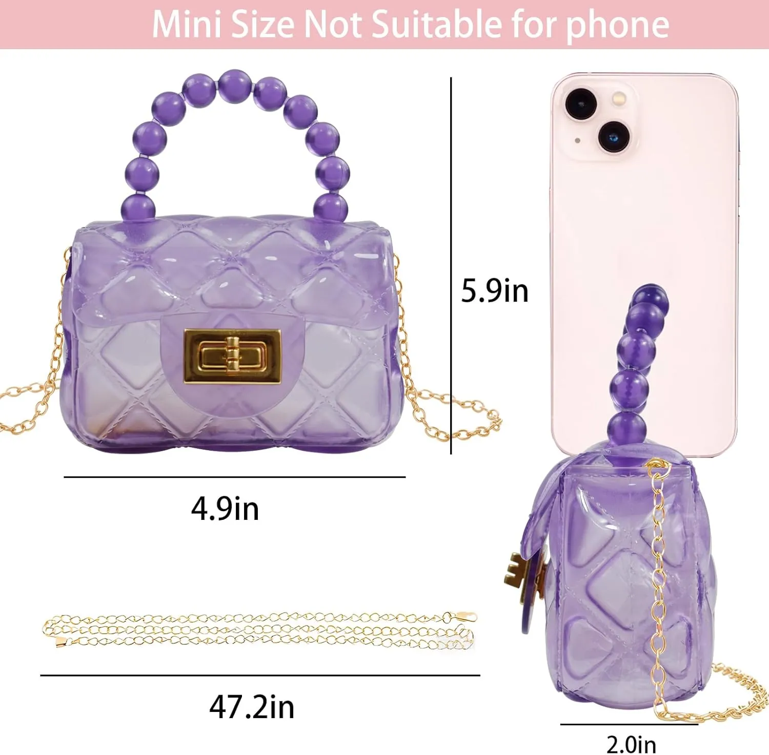 Little Girls Mini Jelly Purse Small Transparent Crossbody Bag Handbags with Bead Handle for Toddler Kids