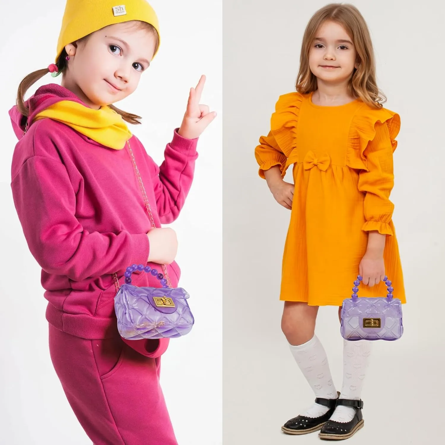 Little Girls Mini Jelly Purse Small Transparent Crossbody Bag Handbags with Bead Handle for Toddler Kids