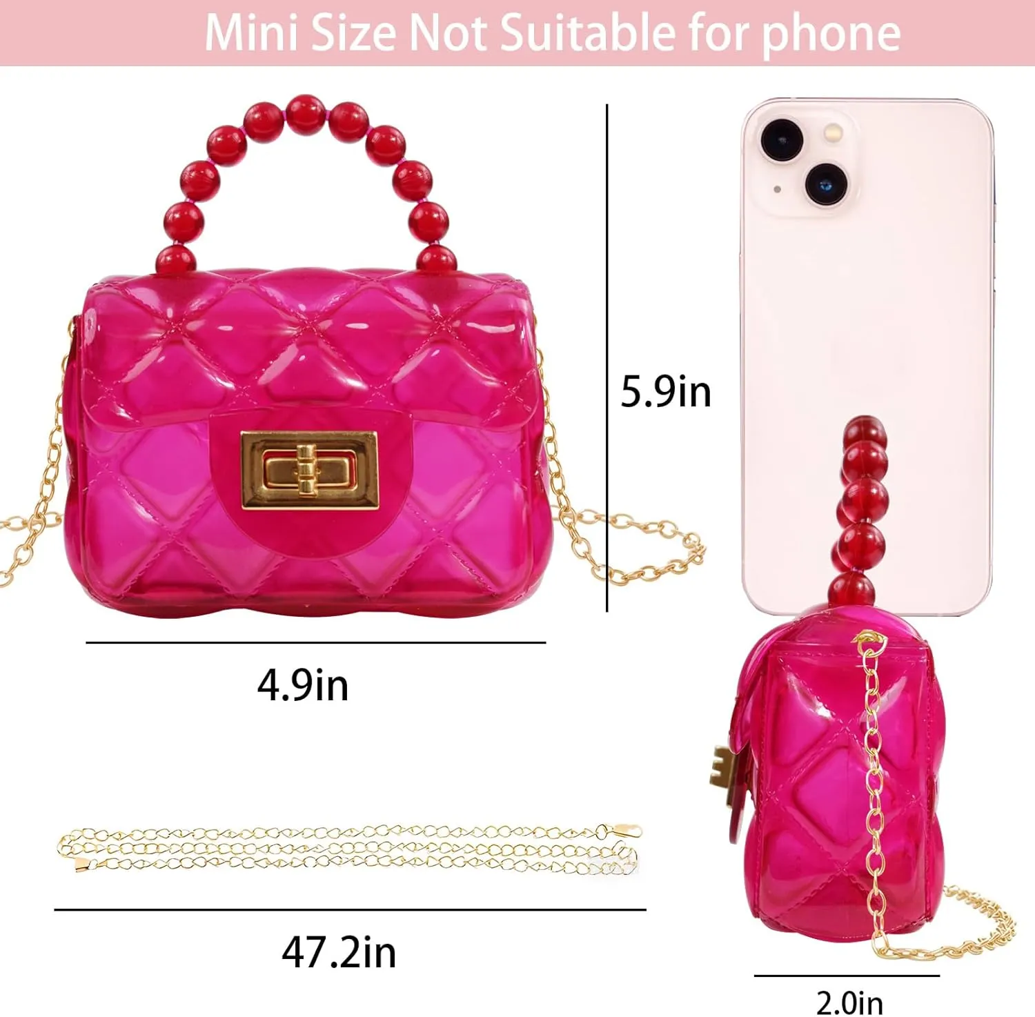 Little Girls Mini Jelly Purse Small Transparent Crossbody Bag Handbags with Bead Handle for Toddler Kids