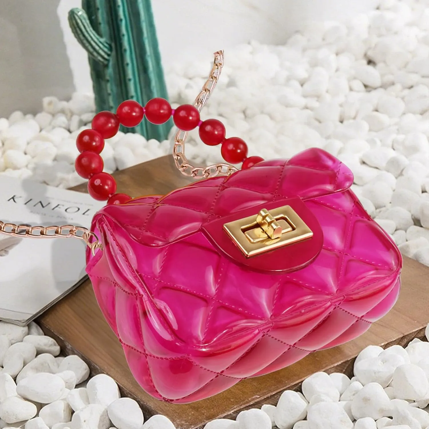 Little Girls Mini Jelly Purse Small Transparent Crossbody Bag Handbags with Bead Handle for Toddler Kids