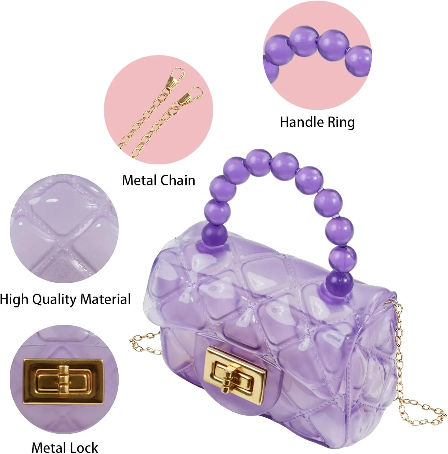 Little Girls Mini Jelly Purse Small Transparent Crossbody Bag Handbags with Bead Handle for Toddler Kids
