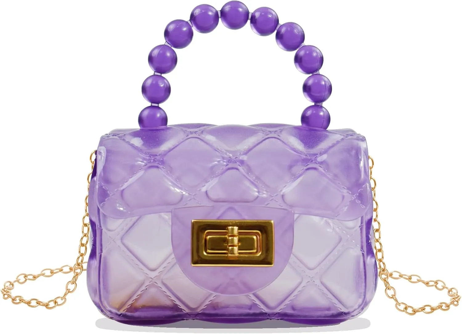 Little Girls Mini Jelly Purse Small Transparent Crossbody Bag Handbags with Bead Handle for Toddler Kids