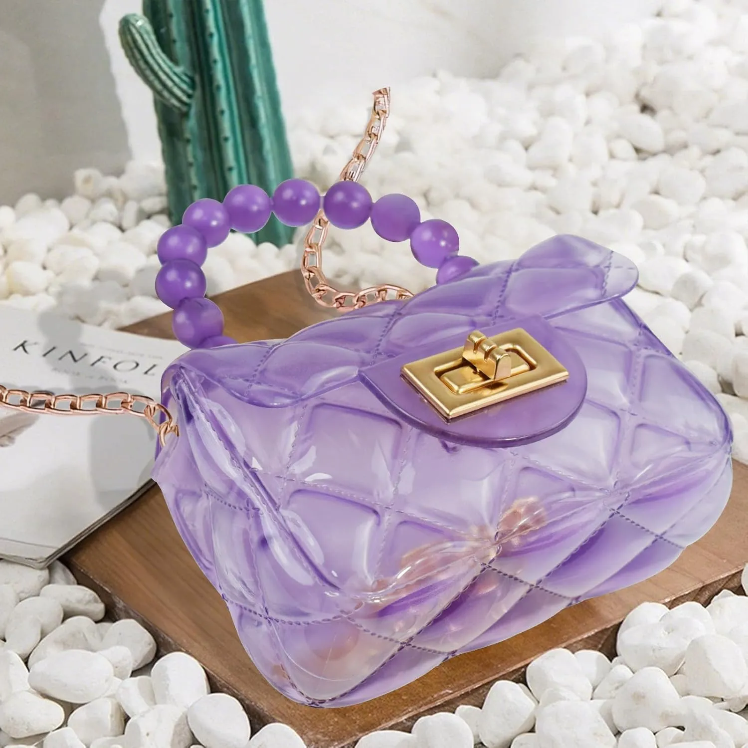 Little Girls Mini Jelly Purse Small Transparent Crossbody Bag Handbags with Bead Handle for Toddler Kids