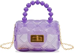 Little Girls Mini Jelly Purse Small Transparent Crossbody Bag Handbags with Bead Handle for Toddler Kids