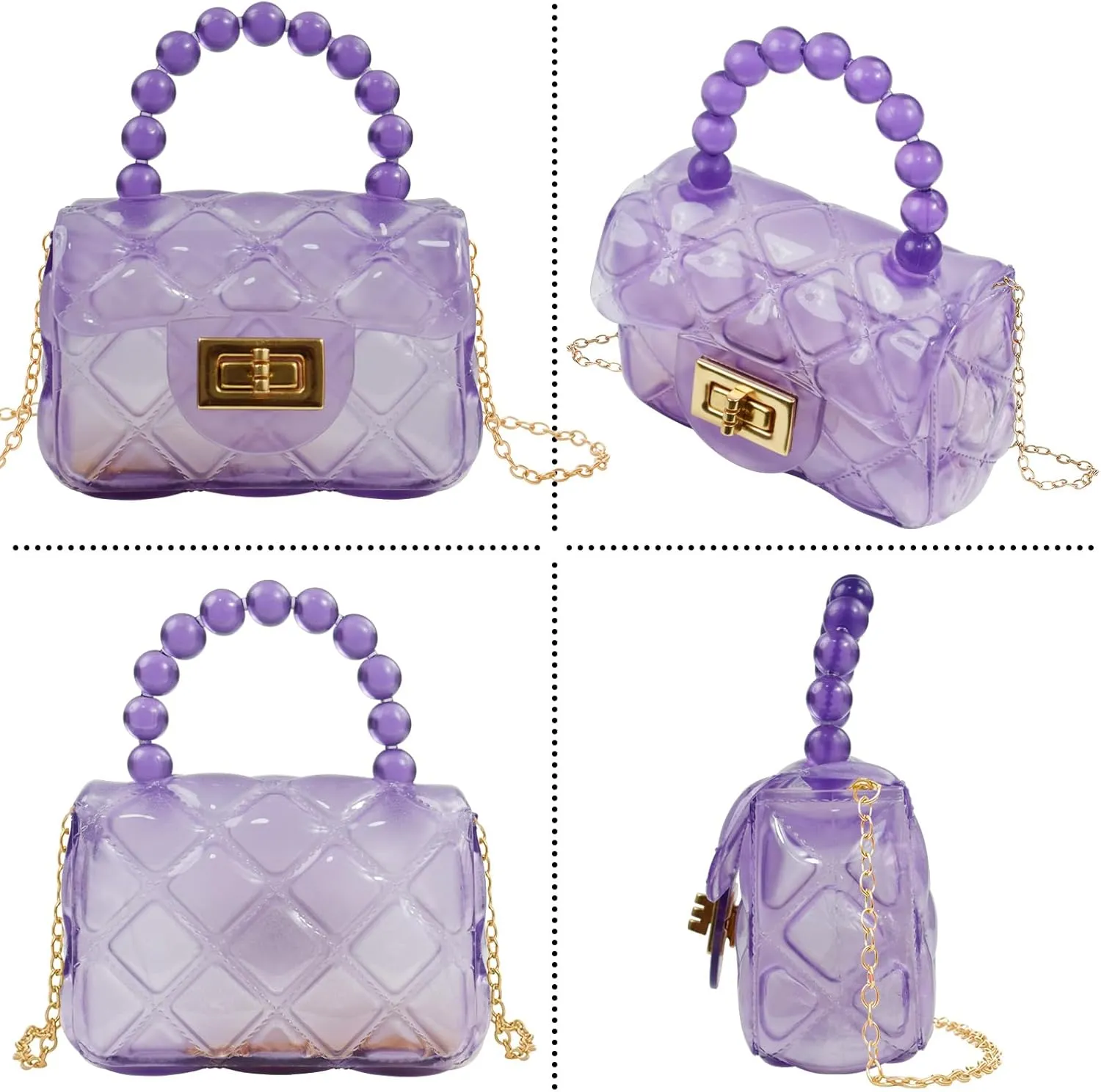 Little Girls Mini Jelly Purse Small Transparent Crossbody Bag Handbags with Bead Handle for Toddler Kids